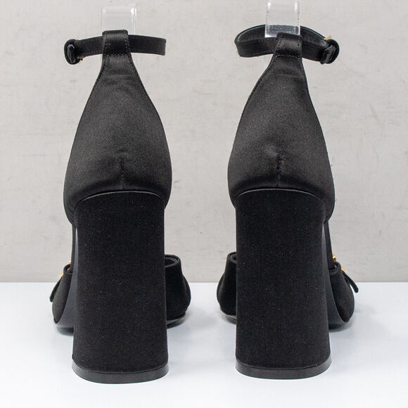 Versace Medusa Crystal Gold Medallion Black Satin Sandals, Size 37 EU (7 US) - Picture 6 of 11